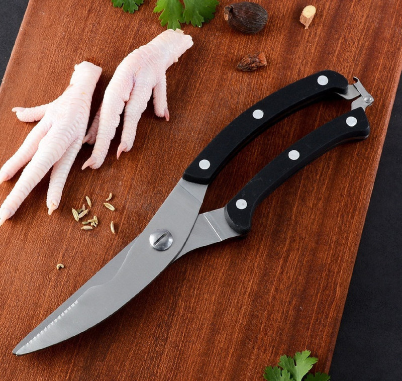 HEXONIQ Poultry Shears Kitchen Scissor for Cutting Chicken, Poultry, Bone, Meat, Seafood Stainless Steel Poultry Scissor(Black, Silver, Pack of 1)