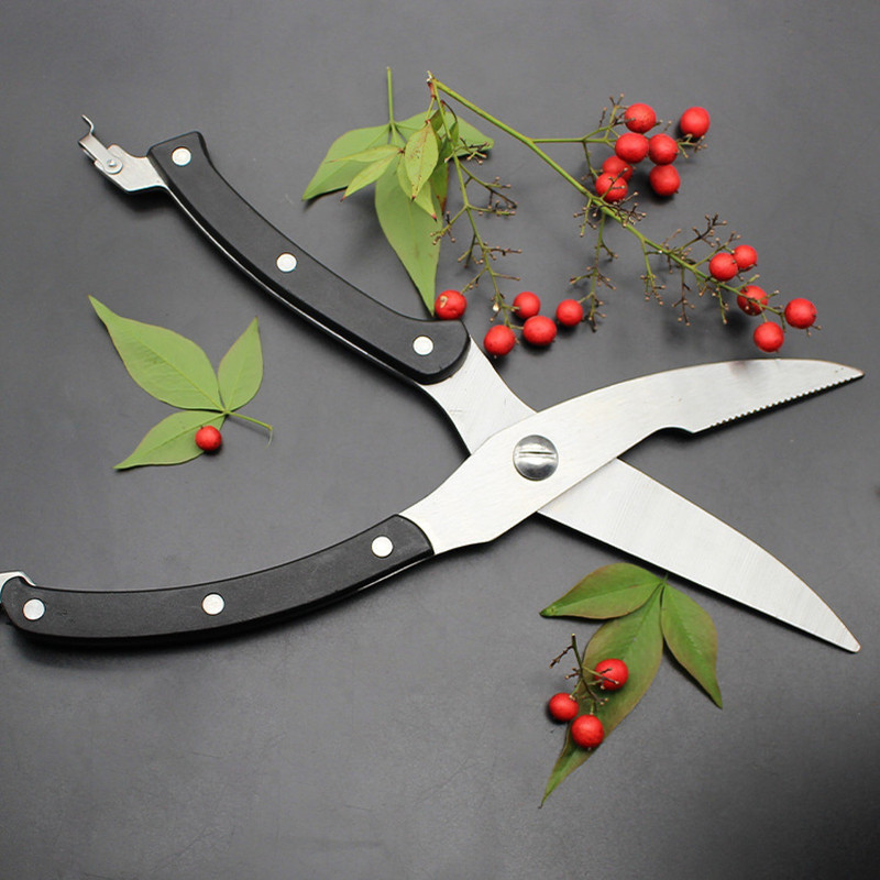 YANCI Kitchen Shears, Scissor With Safe Lock For Cutting Fish Meat Seafood Vegetable Stainless Steel Poultry Scissor(Black, Silver, Pack of 1)