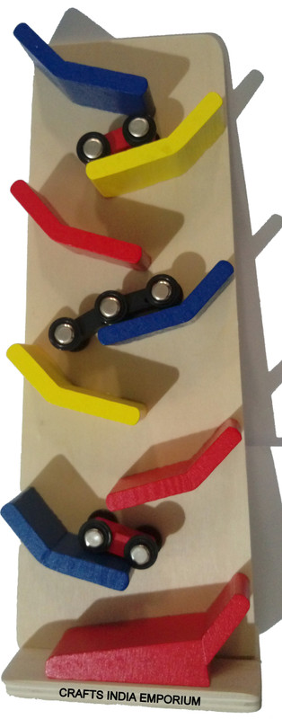 Crafts India Wooden Slippery Cars gravity track set. 12 X 4.5 INCHES(Multicolor)