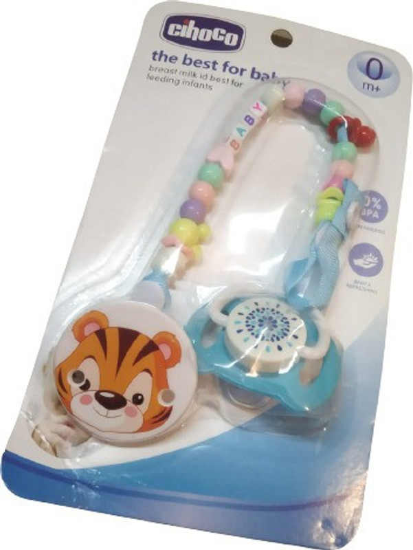 little monkeys baby Cartoon Design Silicone Pacifier/Soother with Holder Chain and Clip - blue Teether(Blue)