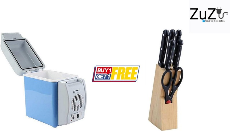 ZuZu 7 Pcs Best Kitchen Knife Set Wooden Knives ,Scissors & Mini Car Refrigerator 7.5L 12V Portable Electric 7.5 L Car Refrigerator(Multicolor)