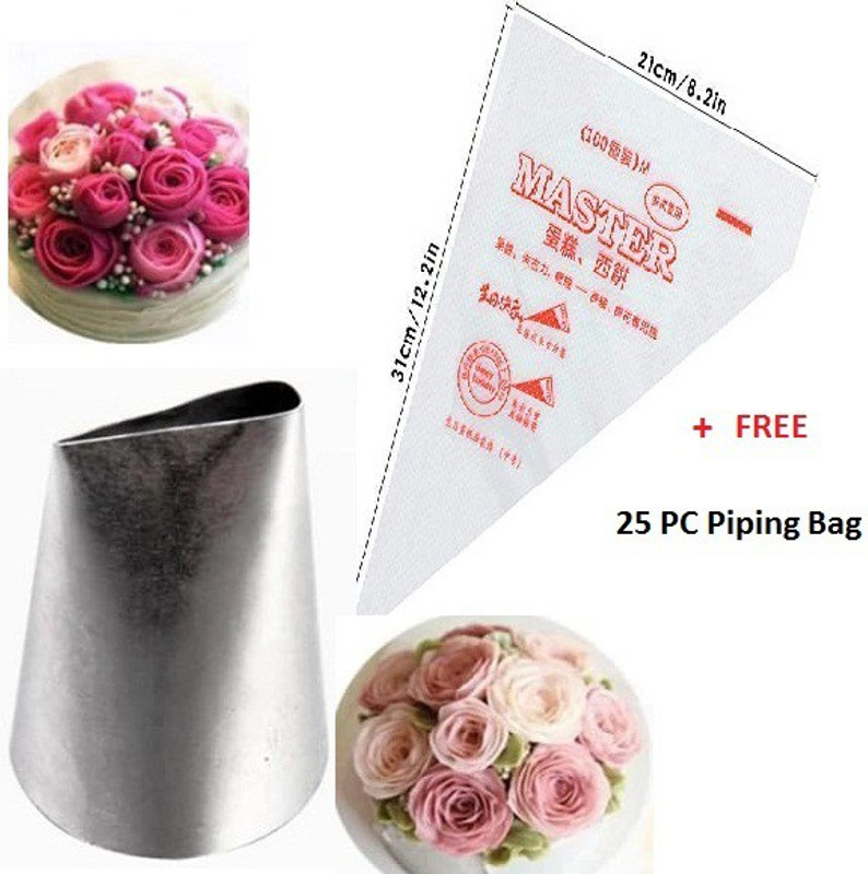 kyamison 127 Nozzle With 25PC Piping Bag Stainless Steel Quick Flower Icing Nozzle(Steel Pack of 26)