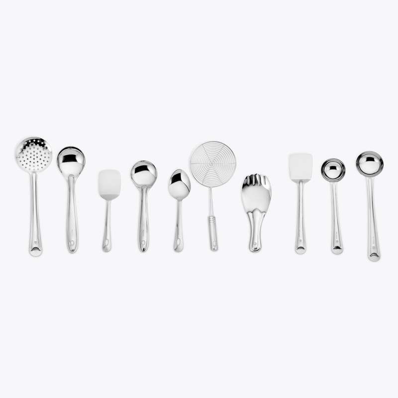 Parage 10 Pieces, Silver (Contains: Ladles, Turners, Strainer, Rice Spoon, Oval Spoon, Serving Spoon) Kitchen Tool Set(Silver, Spatula, Ladle, Cooking Spoon, Strainer)