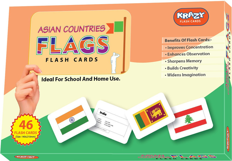krazy Asian countries flags, 46 Flashcards for kids early learning 9 months to 6 years(Multicolor)