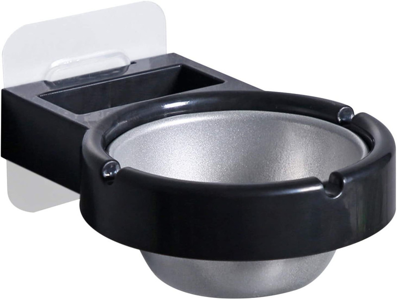 HomeHunt Wall Mounted Ashtray Nail Free Removable Smoking Accessories for Bathroom Black Stainless Steel, Plastic Ashtray(Pack of 1)