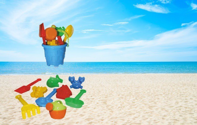 Quadrants Beach Toy 10 Piece Set Bucket 2 Sand Modul, 2 Tools & 1 Gardening Water Sand(Multicolor)