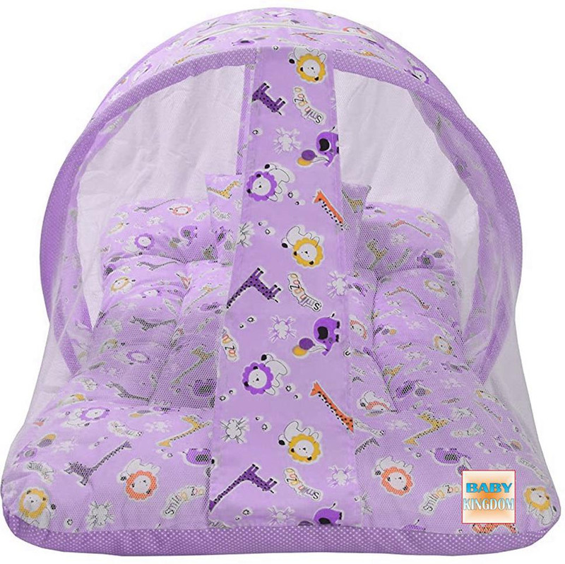 BABY KINGDOM Cotton Baby Bed Sized Bedding Set(Purple Giraffe Net Bed, 1 Mosquito Net Bed With A Soft Pillow)