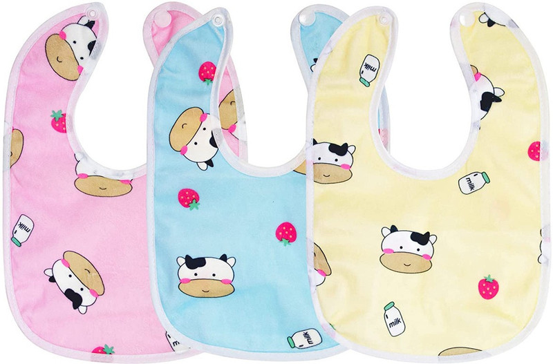 Bouchic Waterproof, Super Soft Cotton Velcro bibs for baby boy & girl (Pack of 3 )(Mult-color)
