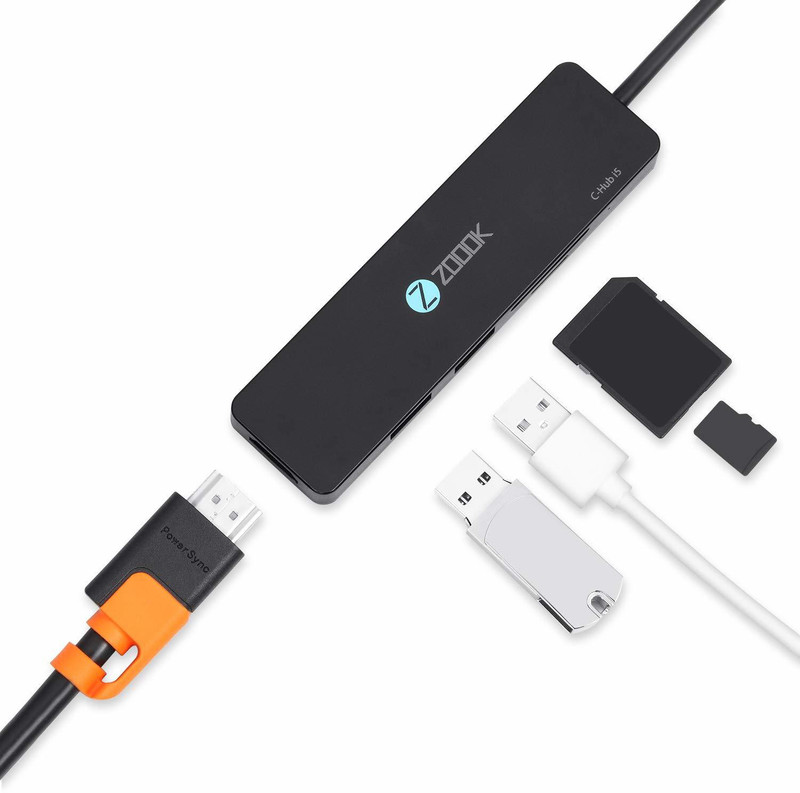 Zoook Type c hub/5 ports/2 x usb+HDMI+sd & Micro SD card+Type c/ High speed/ C-HUB I5 USB Hub(Grey)