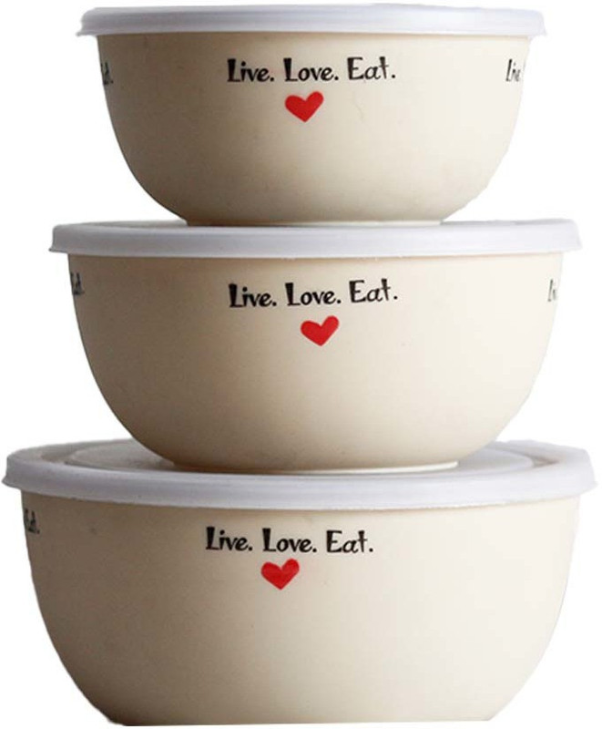ASHU Stainless Steel Storage Bowl Microwave Safe Printed Bowl Set of 3(Pack of 3, Beige)