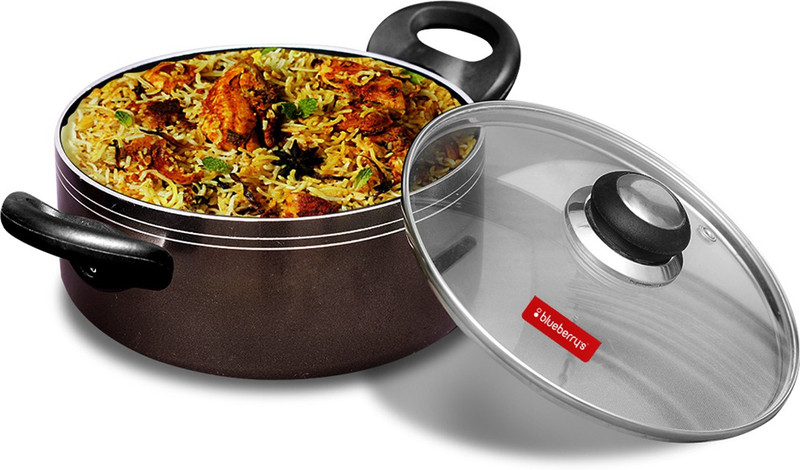 BlueBerry's 2.5L 20cm Nonstick Induction Based Biriyani Pot with Glass Lid,3 Layer Coating Cook and Serve Casserole(2500 ml)