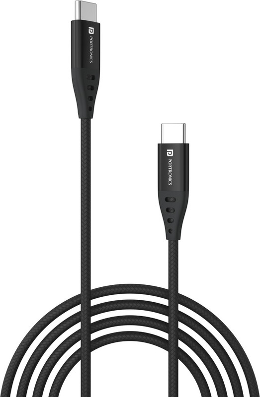 Portronics USB Type C Cable 2 A 1 m Konnect C1 20W PD Quick Charging(Compatible with Smartphones, Black, One Cable)