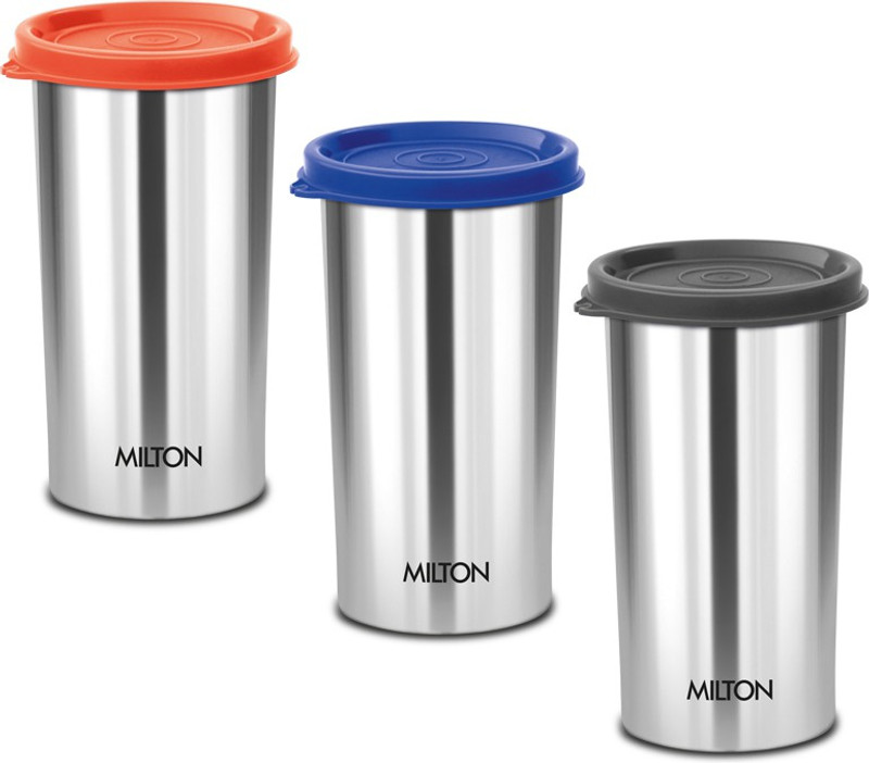 MILTON (Pack of 2) Stainless Steel Tumbler with Lid Set of 2, 530 ml Each (Lid May Vary) Glass Set Water/Juice Glass(530 ml, Steel, Multicolor)
