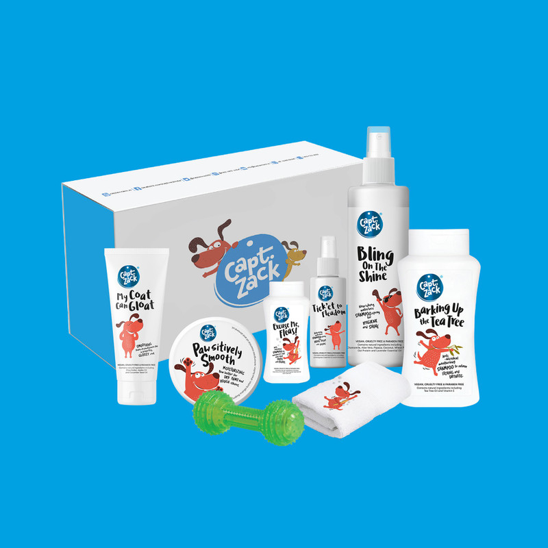 Captain Zack The Rottweiler Groom Box – Ultimate 8-in-1, Head-to-Paw Groom-Kit for Your Dog- (Shampoo +Conditioner +Dry Shampoo +Paw Butter +Toy +Towel)- 2.2kg Pet Spa Kit