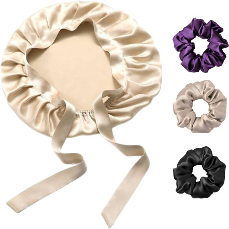 Attune Satin Silk Hair Bonnet with 3 Premium Scrunchies | Adjustable Sleep & Shower