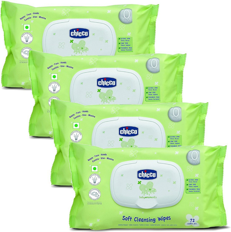 Chicco Soft Cleansing Wipes 72 pieces ( pack of 4))(4 Wipes)