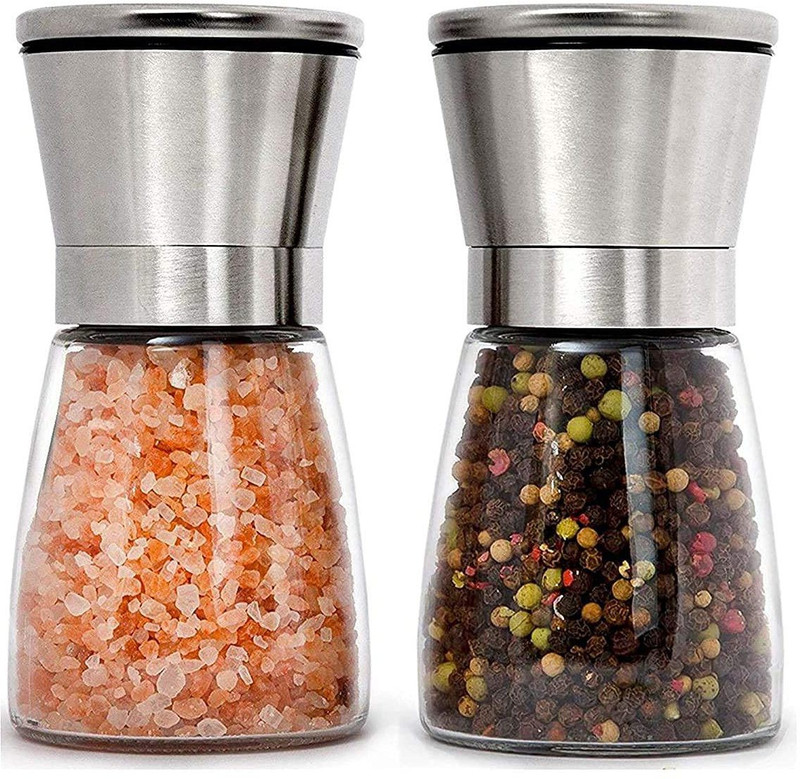 SHIVAM Trend Salt and Paper Crusher for Kitchen(Pack of 2) Glass Squeeze Mill(Silver, Clear, Pack of 1)