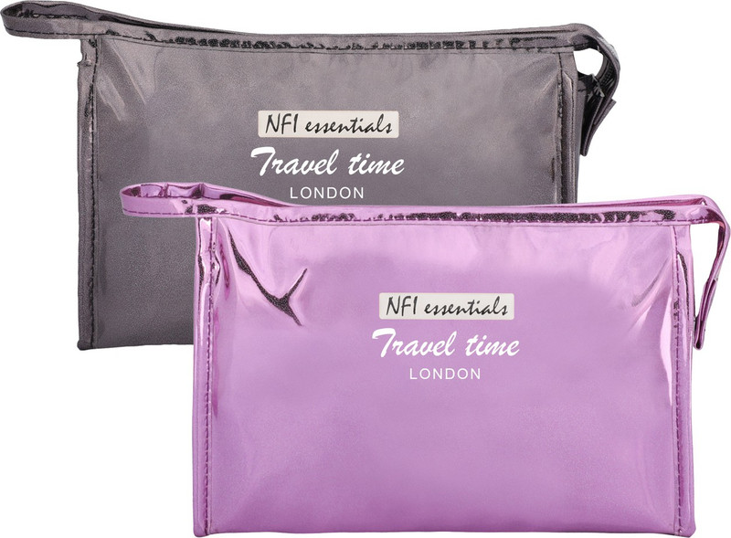 NFI essentials PU Pack of 2 Reflective Makeup Pouch for Women, Stylish Pouche Cosmetic Bag