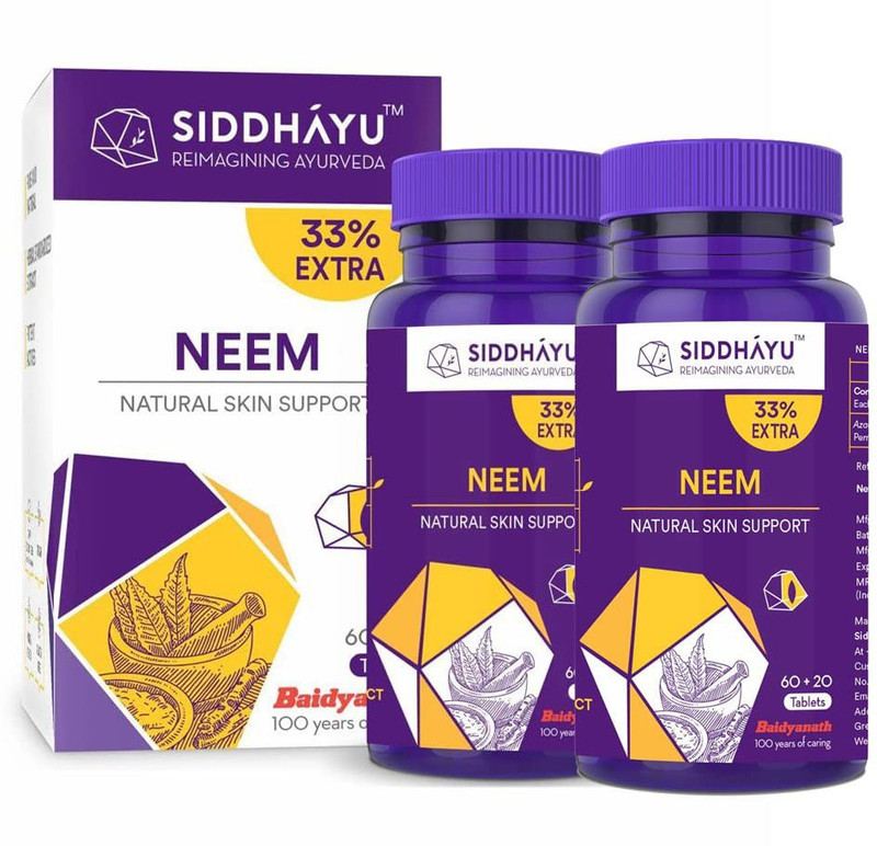 Siddhayu Neem Tablets | Natural Skin Support | Blood Purifier | (60 + 20 Tablets Free)(Pack of 2, 60 Tablets)