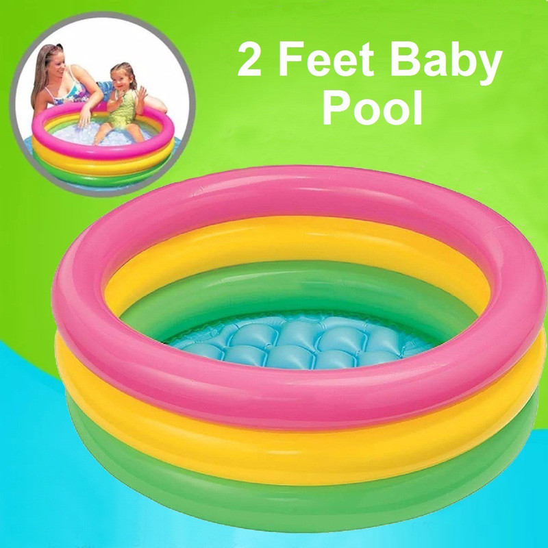 Mothers Mart 2 Feet Inflatable Kid Swimming Pool, 3 Round Rings Bath Tub for Kids(Multicolor)