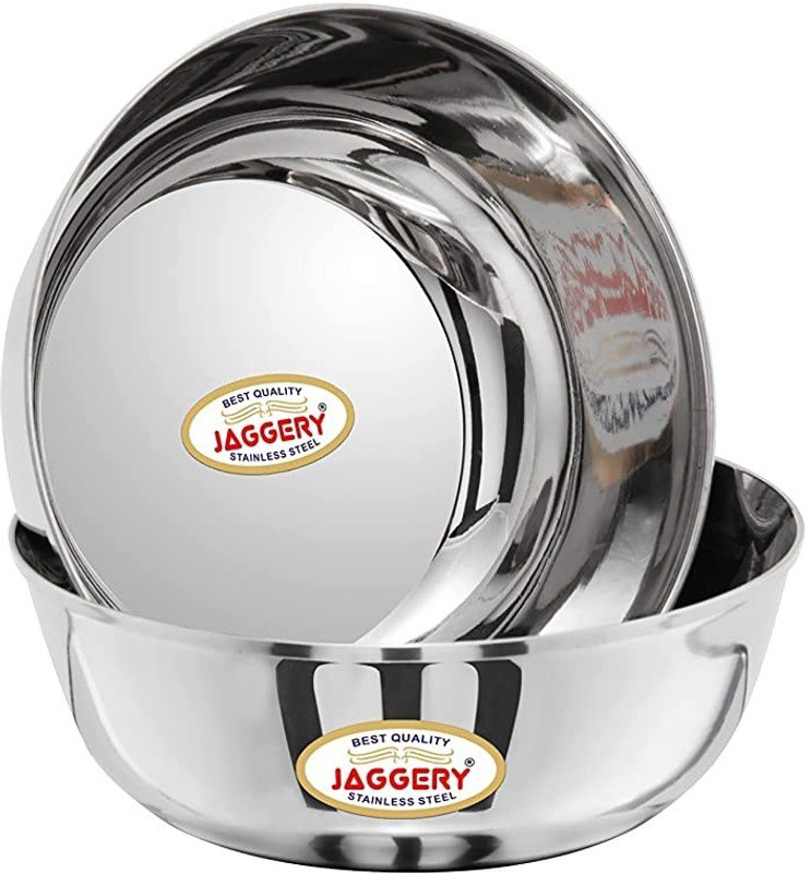 JAGGERY Stainless Steel Serving Bowl 600ml Katora/Big Bowl Set Useful As Mixing/Serving Donga (15cm Diameter, 2)(Pack of 2, Steel)