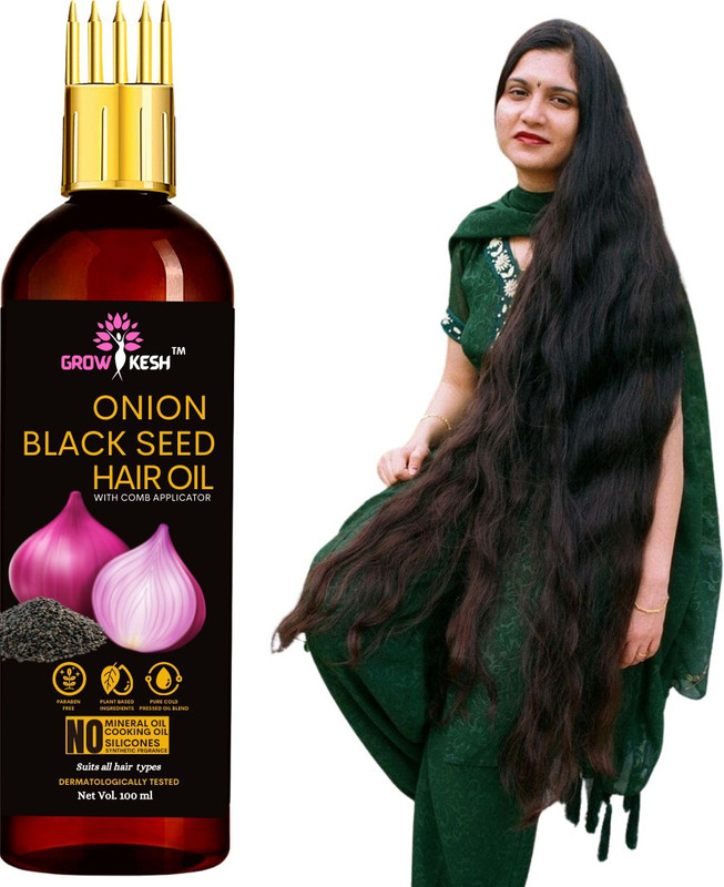 Growkesh Onion Oil - Black Seed Onion Hair Oil - WITH COMB APPLICATOR Hair Oil(100 ml)