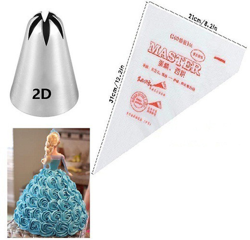 Naama AL ATASH (2D) Icing Nozzle l Rose Flower Piping Stainless Steel Nozzle Stainless Steel Quick Flower Icing Nozzle(Silver Pack of 1)