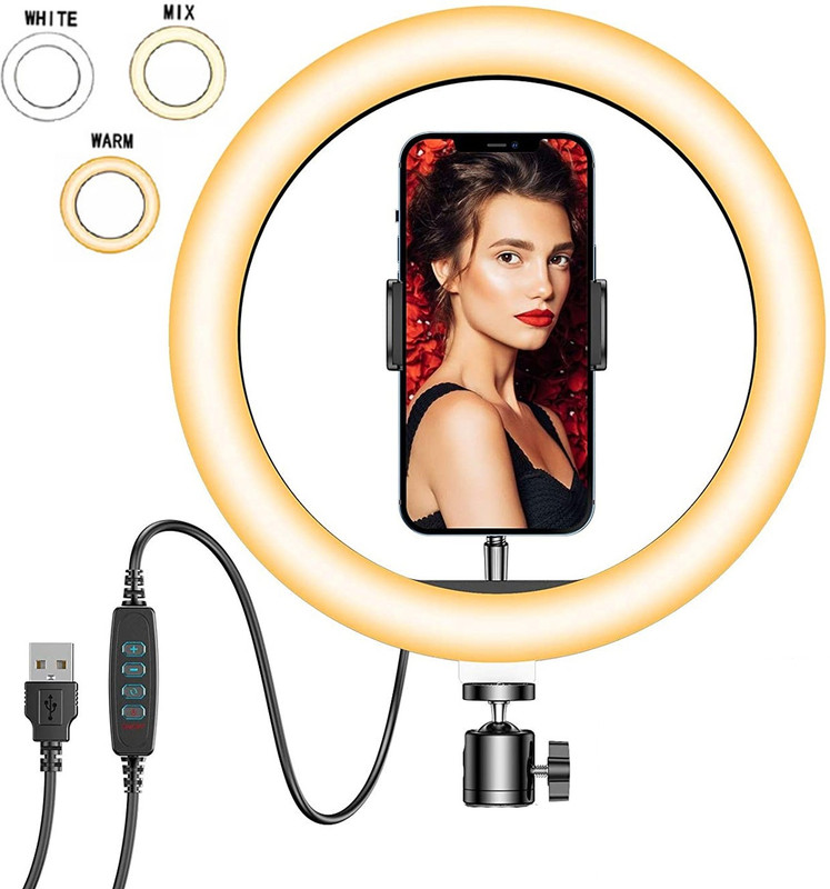 BUFONA Selfie Ring Light,10inch LED Ring Light selfieStick Photography ring flash light Tripod, Monopod, Monopod Kit, Tripod Ball Head, Tripod Bracket, Tripod Clamp, Tripod Kit(White, Black, Supports Up to 700 g)