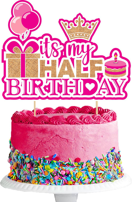 ZYOZI Half Birthday Cake Topper,Happy 1/2 Birthday Cake Topper For Baby Girl , Blue Cake Topper(Pink Pack of 1)