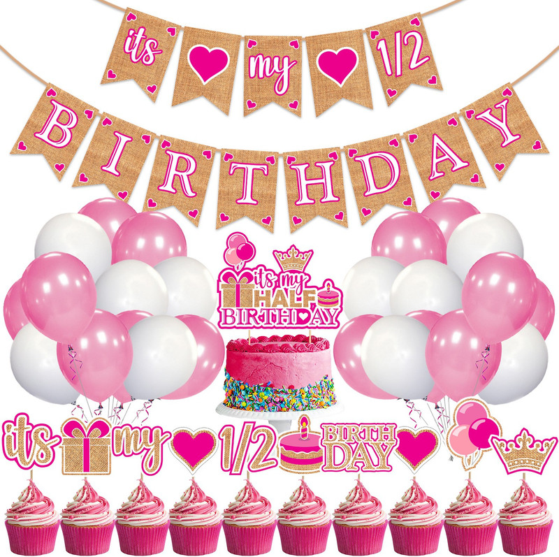 ZYOZI 37 Pieces 6 Months Birthday Decorations for Girl Boy Baby Shower Pink(Set of 37)