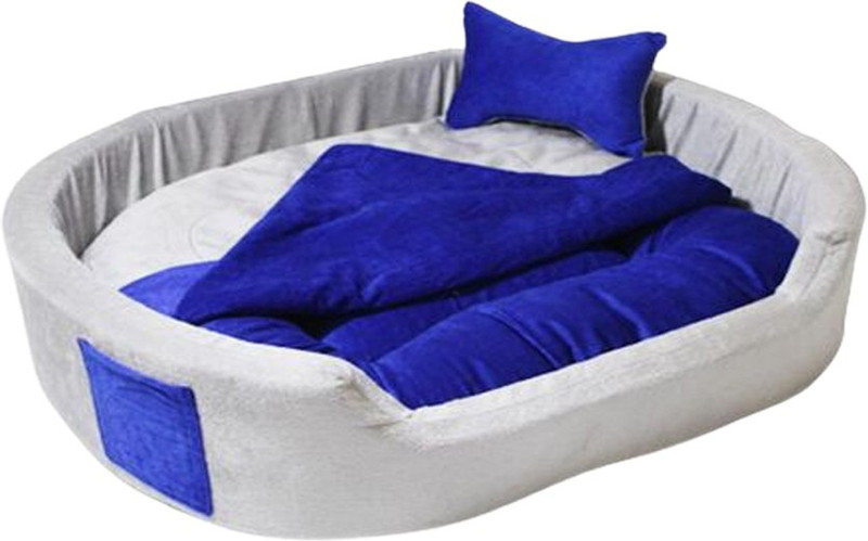 Furry Smile Luxury Soft Ethinic Beds , Sofas & Chair With Pocket & Haddi For Dog And Ca S Pet Bed(Grey & Blue)