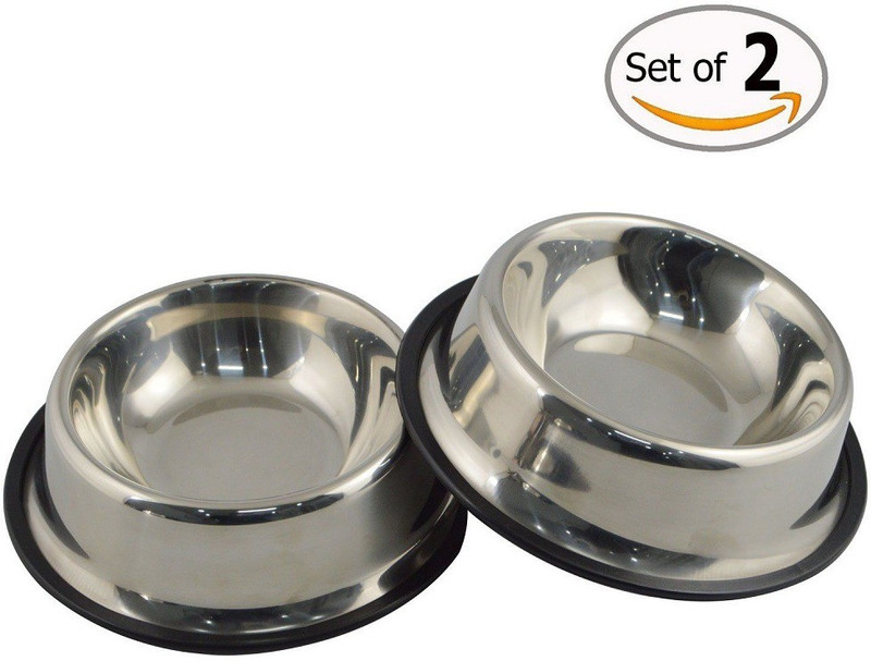 Furever Friends Suitable for Dogs, Cats, Puppies & Kittens, Scratch Proof Pet Bowls (Pack of 2) Stainless Steel Pet Bowl(400 ml Steel)