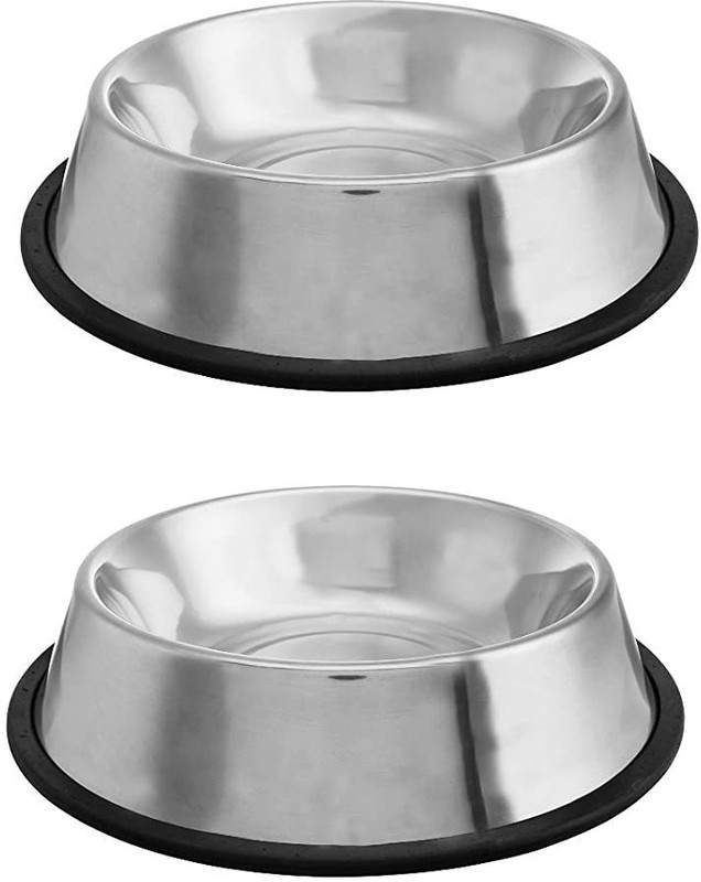 chullbull pet products Pet Feeding Bowls for Dog with Anti Skid 2 Pack Silver Plated, Stainless Steel Pet Bowl(900 ml Silver)