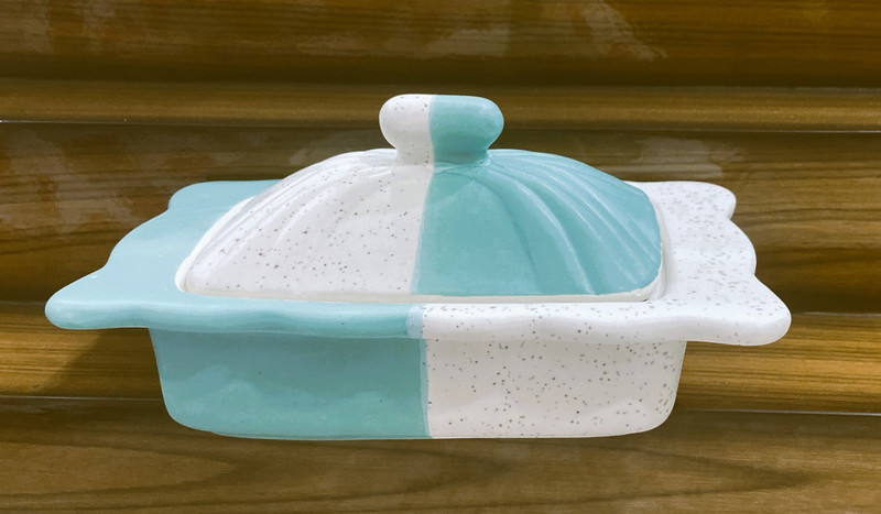 Your Local Store White Aqua Ceramic Rectangle Shape Storage Container Butter Ghee Cheez - 400 ml Butter Dish Serving Set