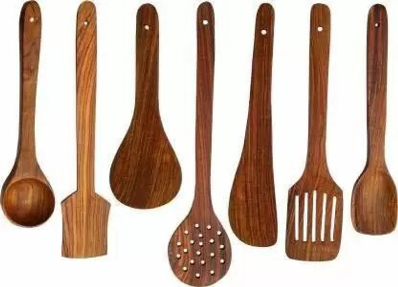 Ansaa handicrafts Wooden Serving and Cooking Spoons Nonstick Cookware Kitchen Utensil Wooden Ladle(Multicolor, Pack of 7)