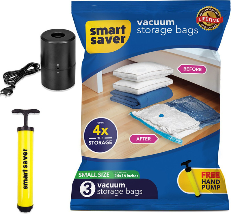 Smart Saver Vacuum Storage bags - Pack of 3 Small with Handpump and Electric Pump Travel Storage Vacuum Bags(Pack of 5)