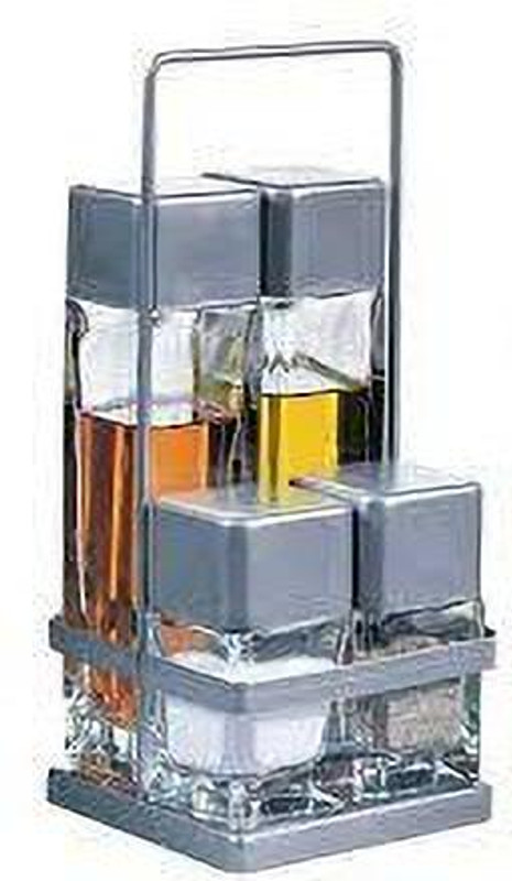 PASABAHCE Cubic Metalic Set, 4-Pieces, Stainless Steel, Salt, Pepper, Oil and Vinegar Set Sugar Sprinkler 50 gm