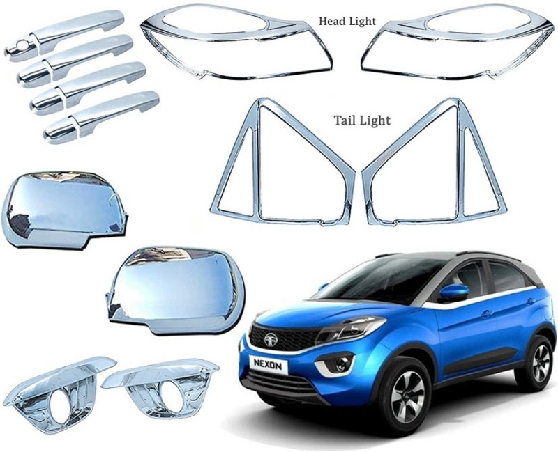 junior Exterior Chrome Accessories Combo Kit For Nexon Type 1 (2017-2019) Set of 12 Pcs Chrome Tata Nexon Side Garnish
