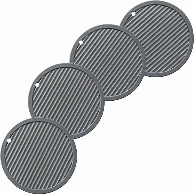 TRIFECTA Silicone Trivet Mat Coaster Round Grey Set of 4 Matte Trivet(Pack of 4)