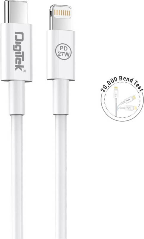 DIGITEK Lightning Cable 2 A 1 m C to Lightning Fast Sync & Charging for iPhone DC 1M C2LTC PD 27W(Compatible with iPhone, White, One Cable, USB Type C To Lightning)
