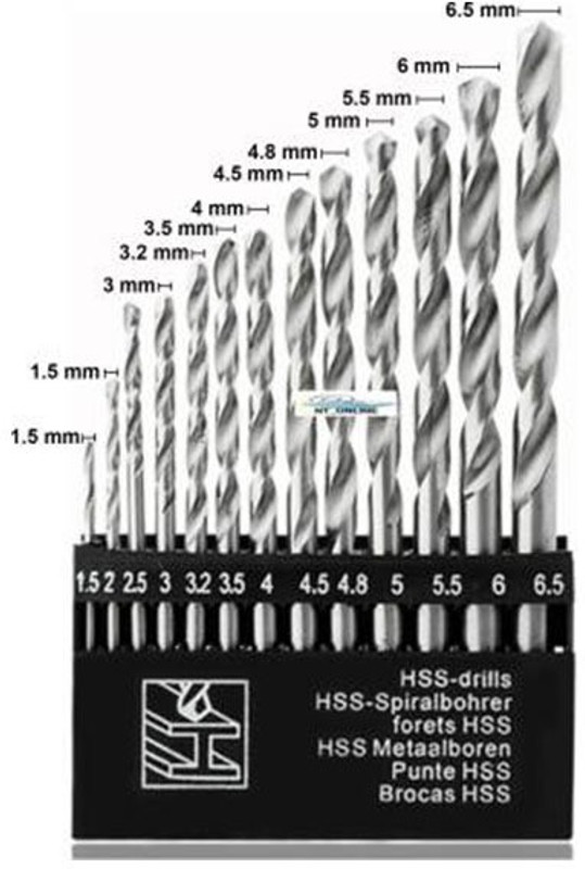 Kshivi 13 Pcs High Speed Steel Drilling Bits For Wood, Metal, Plastic Size 1.5mm-6.5mm DB62 Rotary Tool(6.5 mm)
