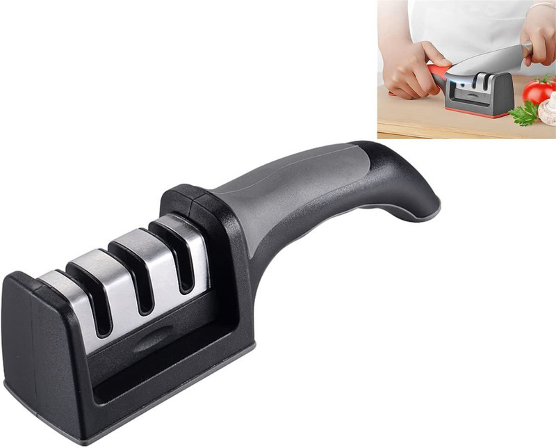ActrovaX 3 Stage Knife and Scissors Sharpener with Non-Slip Base Tungsten Steel-X26 Knife Sharpening Steel(Carbon Steel)