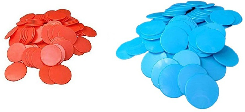 MOREL RED & BLUE PLASTIC ROUND PLAIN TOKEN COIN, CHIPS FOR GAMES, STORE, BANK, SCHOOL.(Red, Blue)