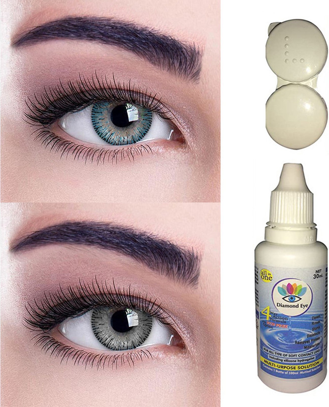 Gold Look blue grey eye color changer 3 pair contact lens and case(Pack of: 4)