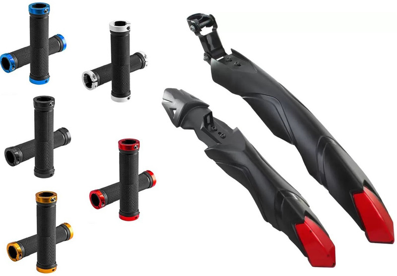 BYKING Bicycle Front & Rear Red Mudguard with Night Reflector With Any 1 Handle Grip Full Length Front & Rear Fender(Red)