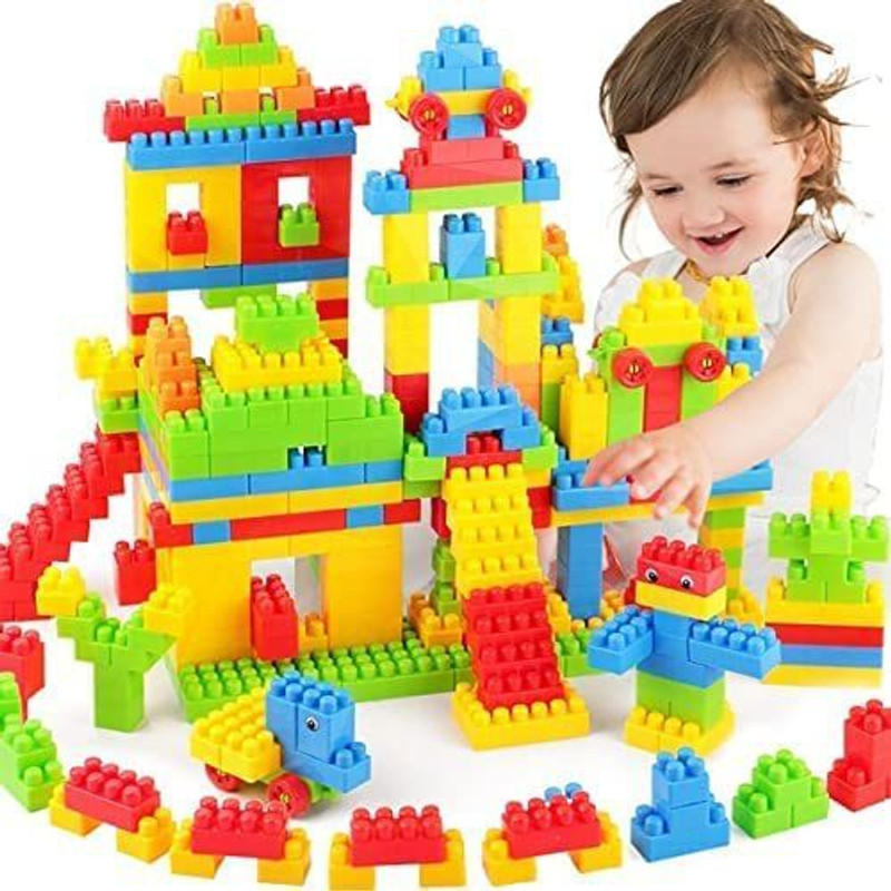 NTZ Toys Colour Building Bricks and Blocks for Kids in a Cute Bag - Set of 100 pcs(Multicolor)