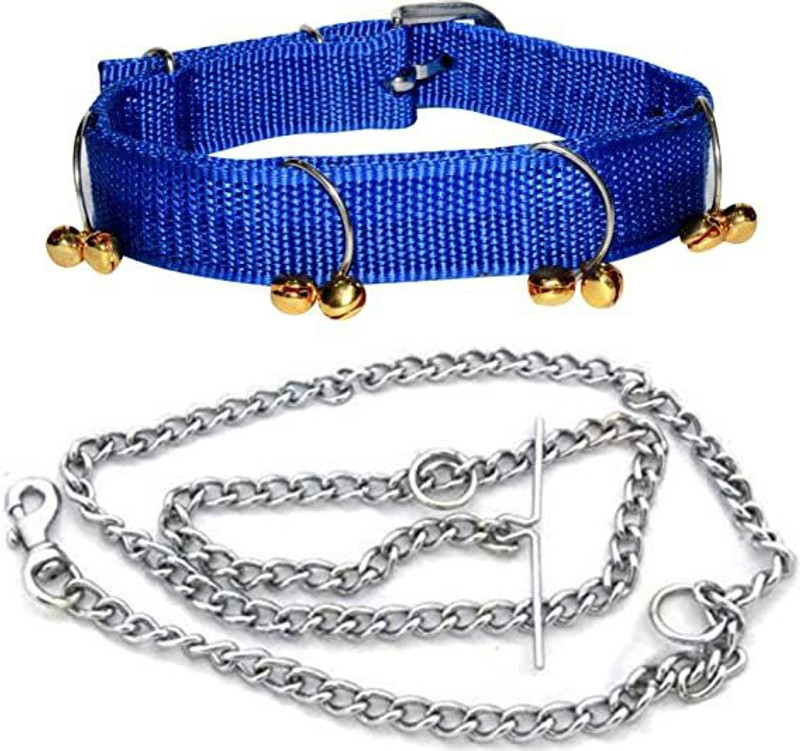 Sip Best High Quality Dog Ghungroo Collar+Steel Chain(Combo of 2) Dog Collar & Chain Dog & Cat Collar & Chain(Medium, MULTICOLOR)