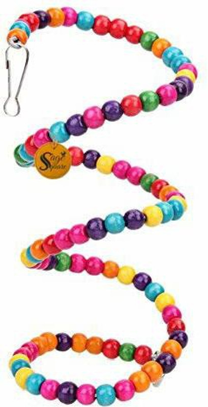 Sage Square 43cm Jumbo Playful Natural Wood Bead Swing Flexible Ladder Toy for Birds,Parrot Wooden Stick For Bird