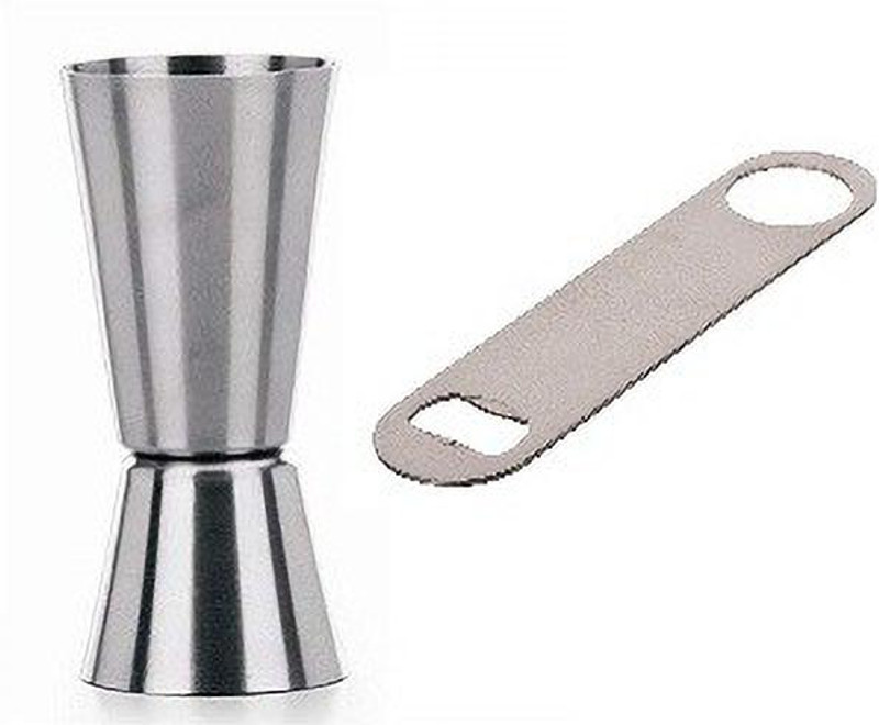 Dynore Dynore set of 2 Stainless steel bottle opener with tall peg measure 30/60 2 - Piece Bar Set(Stainless Steel)
