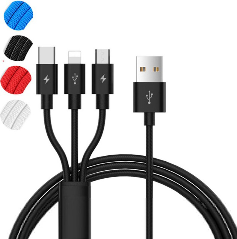 BUFONA Type-C Cable Magic Charger 3in1 Nylon Braided Fast Charging Cable Multiple Pin Charging Pad